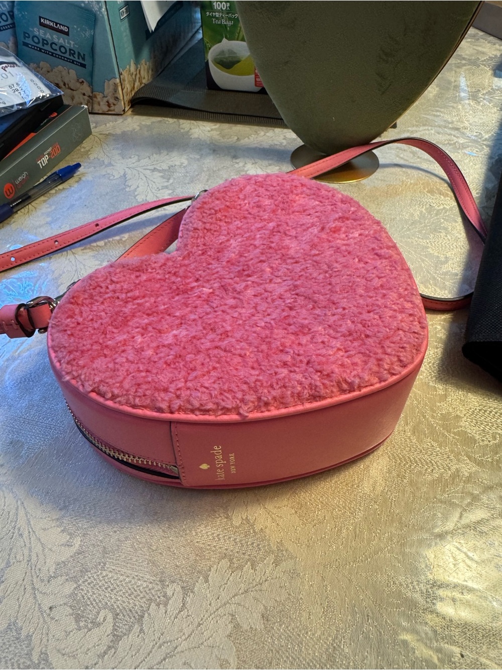 Kate Spade limited ed Pink Sherpa Love Shack Heart Shaped Crossbody Bag Faux Fur